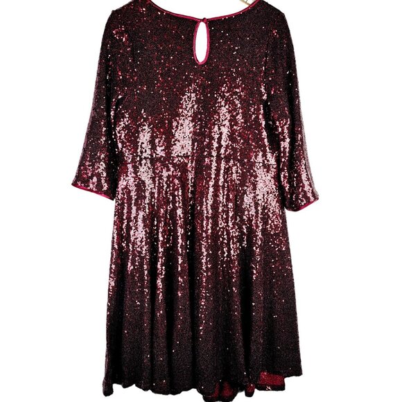 Torrid Red Full Sequin Cocktail Holiday Party Midi Skater Dress, Sz 0 - Picture 3 of 10